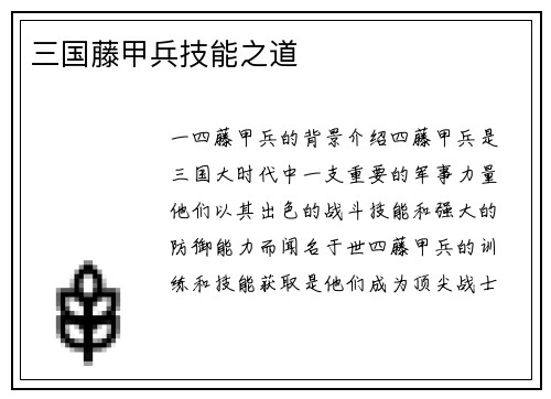 三国藤甲兵技能之道